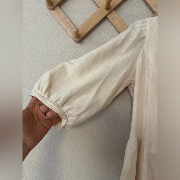 Linen Handmade Studio Aurora Dress Puff Sleeve Sz 16 - Picture 3 of 9